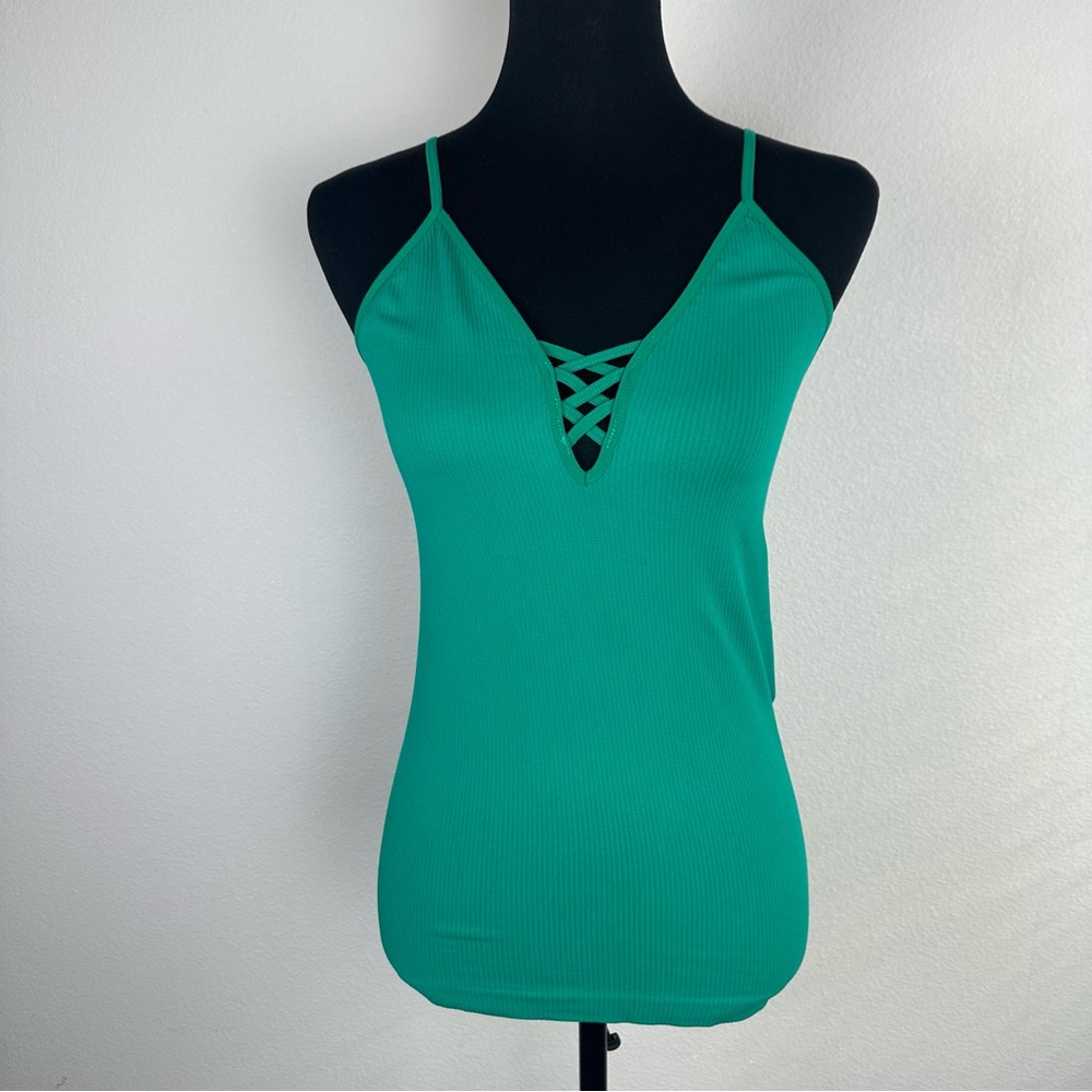 Free People Crossfire Cami in Emerald Green Womens Medium/Large Ribbed Stretch